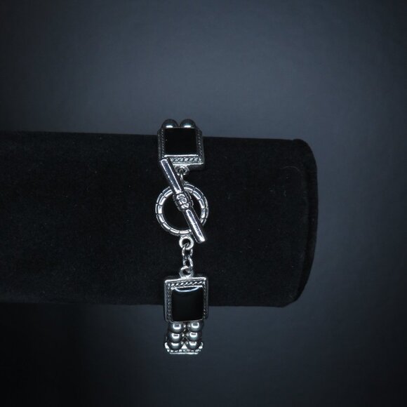 Silver Tone and Black Beaded Bracelet - Picture 5 of 6